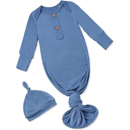 PATPAT Baby Sleeper Gown with Bamboo Viscose for Newborn Girls Boys, Knotted Nightgown with Mittens for Infant Home Coming