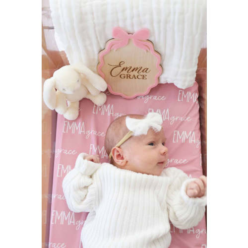 Personalized Wood Announcement | Scalloped Bow