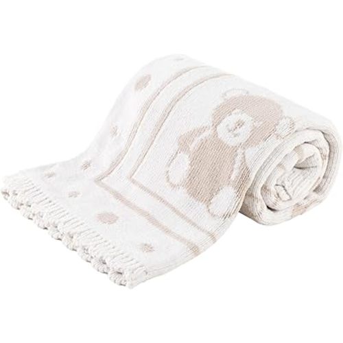 Berkshire Baby Blanket,Ultra-Plush Reversible Chenille Knit Toddler Blanket,Cute Pattern Nursery Crib Blanket,Ideal Baby Gift(30x40 Inches,Teddy Bear Knit White-Tan)