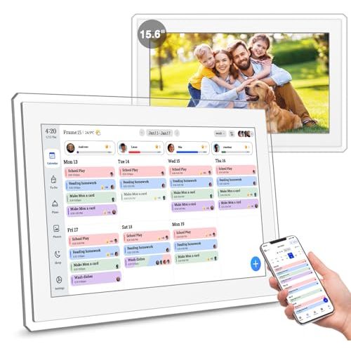 15.6" Digital Calendar Wall Touch Screen, Chore Chart, Photo Frame, Refills | Real-time Google, Outlook and iCloud sync keeps every family member organized, with meal planning and no subscription fees.