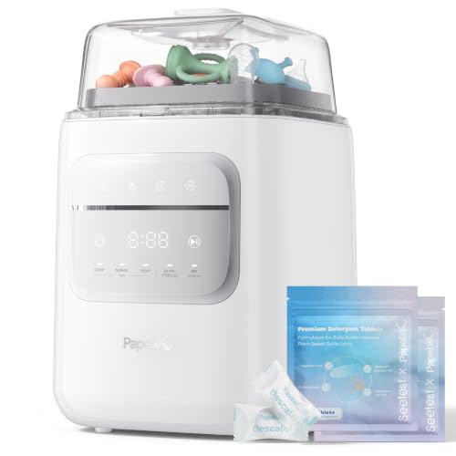 Papablic P8 Bottle Washer & Sterilizer & Dryer with 8 Bottles Capacity | 12-Min Fast Wash, 360° Deep Clean with 60 Detergent Tablets for Bottles, Pump Parts, Baby Essentials