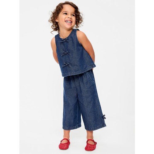 Sleeveless Linen-Blend Bow Top and Pants Set for Toddler Girls