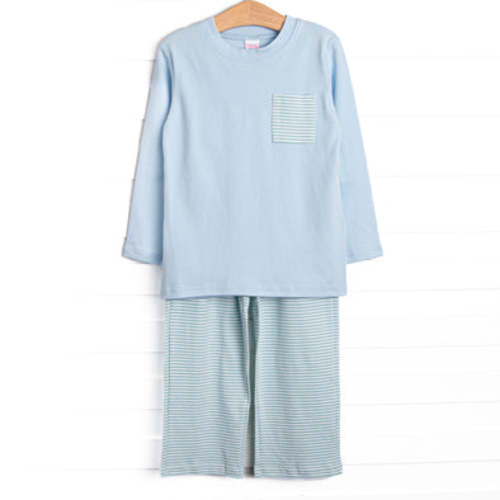 Coleman Pima Long Sleeve Pant Set, Blue and Mint Stripe – Stitchy Fish