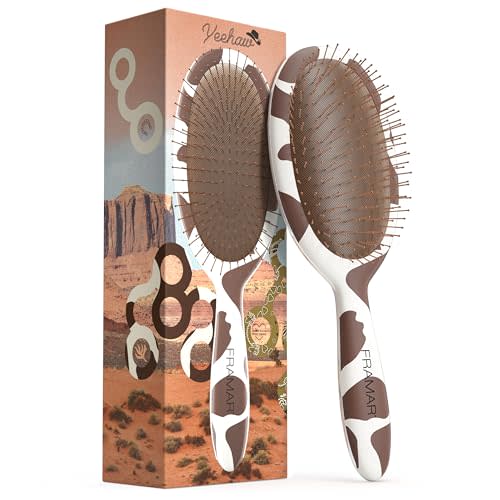 FRAMAR Cow Print Hair Brush Detangler, Detangling Hairbrush For Women, Wet Hair Brush For Girls, Hair Detangler Brush, Wet Hairbrush, Hairbrushes, Girls Hairbrush Detangler, Reduces Frizz – Cow Print