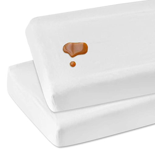 Bassinet Sheets Waterproof 2 Pack Bassinet Mattress Protector Cotton Fitted Cradle Sheets Set for Oval Rectangle Hourglass Mattres, Soft Breathable Mattress Pad Cover Baby Girl Boy, White