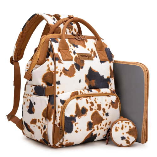 Wrangler Diaper Bag Backpack Western Backpack Purses with Changing Pad and Pacifier Case, Cow-Brown
