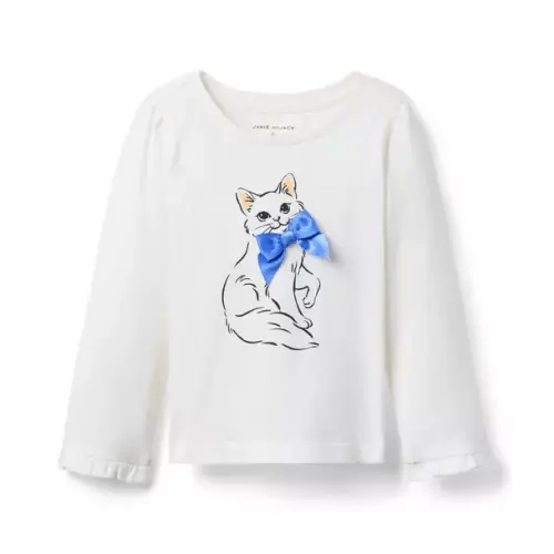 Girl Cream And Sugar Cat Bow Tee by Janie and Jack