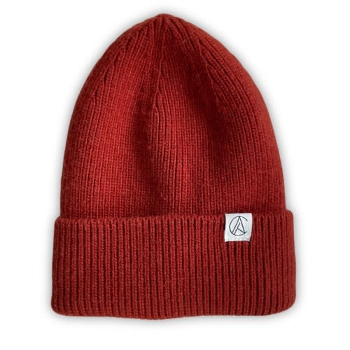 Satin-Lined Flat Knit Beanie-Red