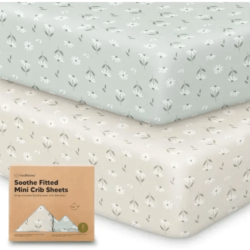 2-Pack Mini Crib Sheets Fitted - 38x26 Pack N Play Sheets for Pack and Play Mattress, Organic Cotton, Soft & Breathable Playard Bedding, Neutral Mini Toddler Bed Cover for Boys, Girls (Daisies)