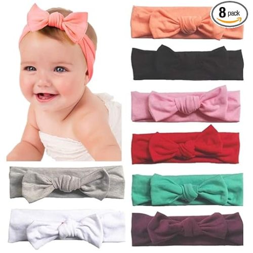 Baby Headbands Cotton Knotted, Girl's Rabbit Ear Hairbands for Newborn,Toddler 8-Pack (Multicoloured, one size)