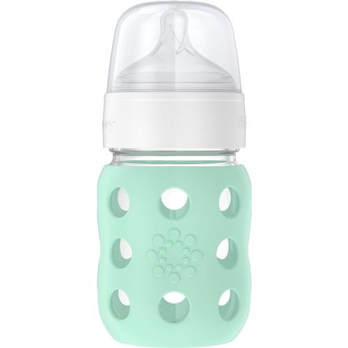 Lifefactory 8-Ounce Wide Neck Glass Baby Bottle with Protective Silicone Sleeve and Stage 2 Nipple, Mint (LG2211WMI4)