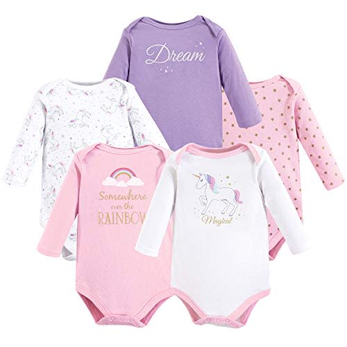 Hudson Baby baby-girls Cotton Long-sleeve Bodysuits 5-pack