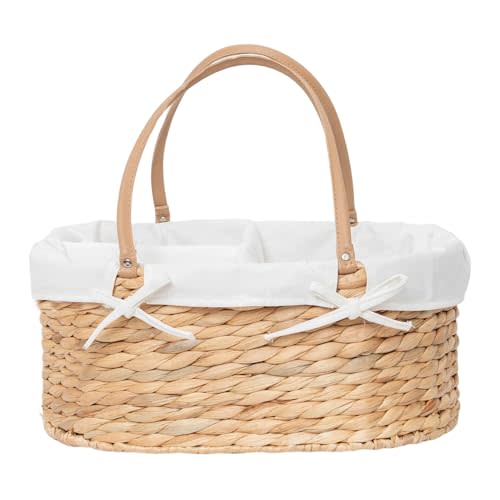 QINGTUHOME Handwoven Wicker Diaper Caddy Organizer, Multi - functional Baby Diaper Bag for Nursery & Home Storage, Detachable Lining, PU Handles, Baby Registry Must Haves (Water hyacinth)