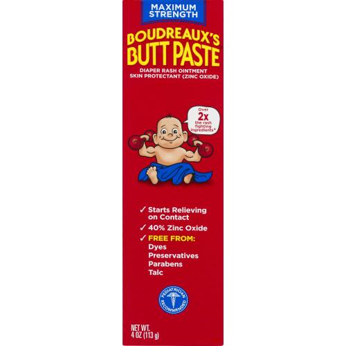 Boudreaux's Butt Paste Diaper Rash Ointment | Maximum Strength | 4 oz. Tube | Paraben & Preservative Free