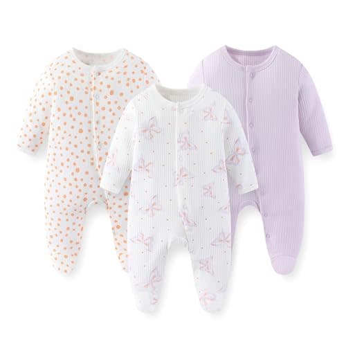 JELYLOVE Unisex Baby Boy Girl Footies Rompers Cotton Long Sleeve 3 Pack Infant Jumpsuits 0-12Months Babies' Outfits