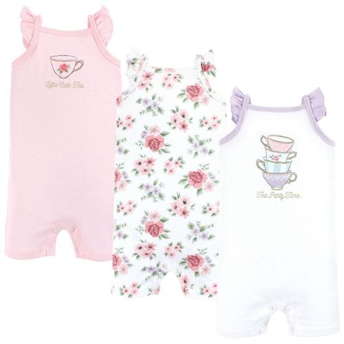 Hudson Baby Infant Girl Cotton Rompers, Tea Party, 0-3 Months