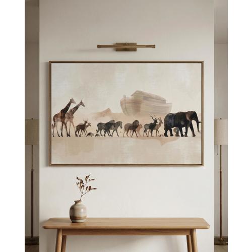 Noah's Ark Biblical Animal Large Canvas Wall Art Minimalist Beige Earth Tone Silhouette Print