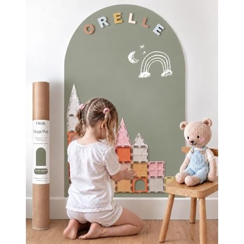 Orelle MagicWall | Magnetic Arch Wall Decal – Repositionable & Renter-Friendly | Peel & Stick Magnetic Wall Decal Chalkboard for Kids | Playroom Essentials | Classic | 24 x 39 | Olive Green