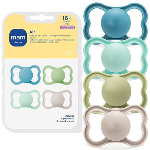 MAM Air Pacifier for Babies 16+ Months, Extra Air Flow for Sensitive Skin, Developed with Medical Experts, BPA-Free Skin Soft Silicone, 4 Count, Made in Europe