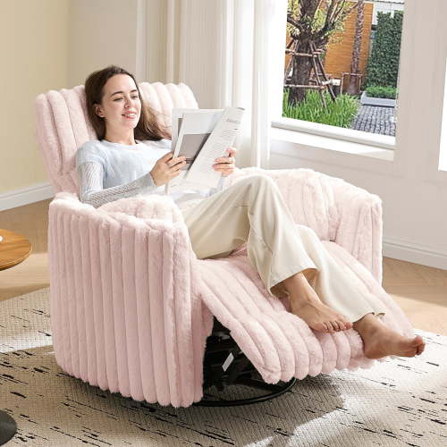 Merluxy Power Recliner Nursery Chair for Adults, Electric Swivel Rocking Glider with USB & Type-C for Living Room, Bedroom, Light Pink