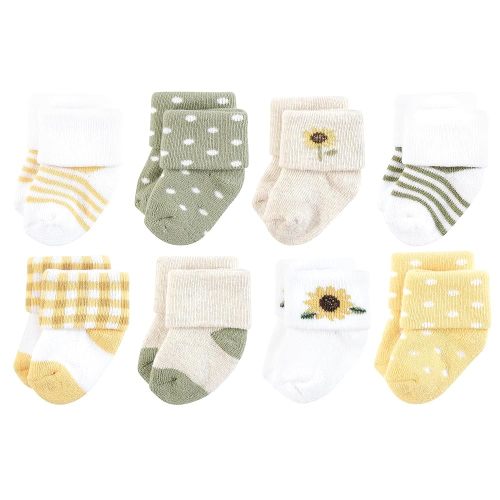 Hudson Baby Baby Infant Girl Cotton Rich Newborn and Terry Socks, Sunflower, 0-6 Months, Yellow