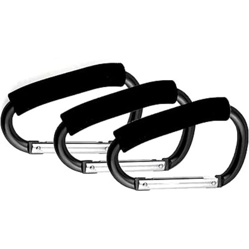 3PCS Stroller Hooks, 5.2'' Large Carabiner Clip - Carabiner Large, Baby Stroller Hooks for Hanging Bags, Stroller Accessories(Black)
