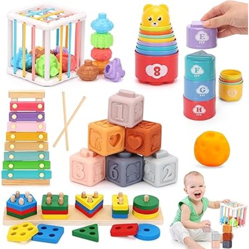 6 in 1 Montessori Baby Toys 6-12-18 Months Infant Sensory Developmental Toys Set, Toddler Gift Early Learning Baby Toys for 1 Year Old Boys Girls