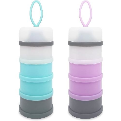 Baby Formula Dispenser, Portable Milk Powder Dispenser Container, Baby Feeding Travel Storage Container, Non-Spill Stackable Baby Snack Storage Container, BPA Free, 4 Compartments, 2 Packs