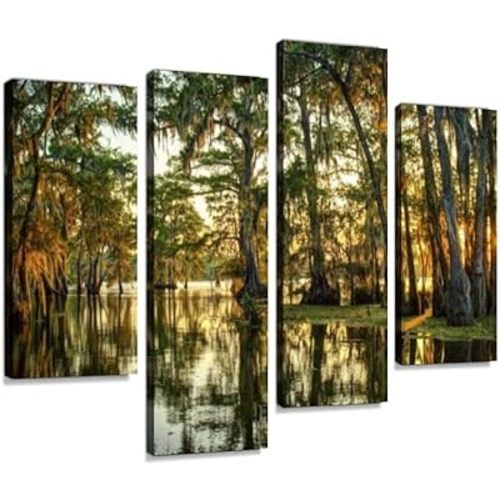 Louisiana Swamp Canvas Wall Art Hanging Paintings Modern Artwork Abstract Picture Prints Home Decoration Gift Unique Designed Framed 4 Panel