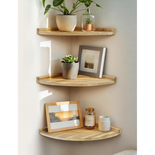 Millwood Pines Corner Shelves Wall Mount Farmhouse Rustic Corner Floating Shelf With Cord Hole & Reviews | Wayfair