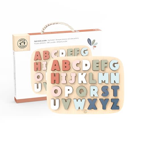 Speedy Monkey Colorful Wooden Alphabet Puzzle | Non Toxic, Child-Safe Paint, Learning Toy for Kids, Educational Fun, Easy-Grasp Letters, Enhances Fine Motor Skills