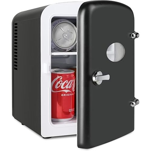 Simple Deluxe 4L Portable Mini Fridge Warmer and Cooler Six 12oz Cans Compact Refrigerator, 100% Freon-Free & Eco Friendly, 4 L, Black