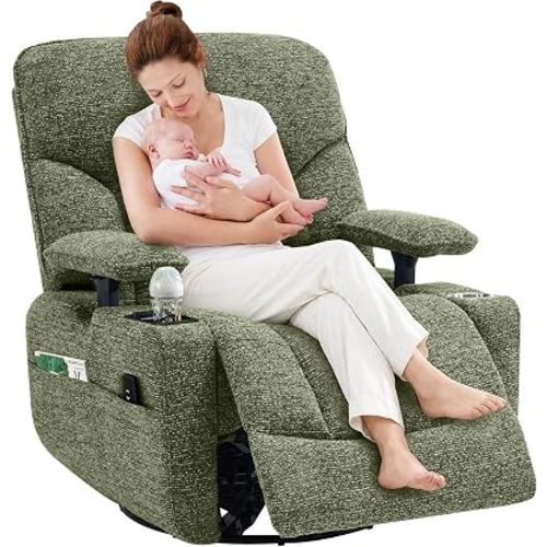 Power Nursery Rocking Chair with Adjustable Lift Armrests&Smart Cup Holder