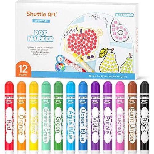 Shuttle Art Dot Markers, 12 Colors Washable Markers for Toddlers,Bingo Daubers Supplies Kids Preschool Children, Non Toxic Water-Based
