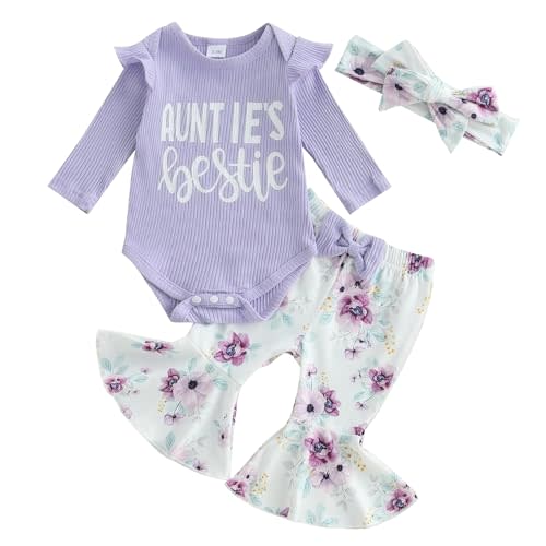 GINEVSALNewborn Baby Girls Fall Clothes Mommy is My Bestie Letter Print Long Sleeve Romper Floral Long Pants Headband Set
