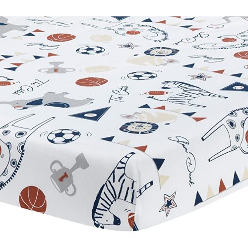 Lambs & Ivy Hall of Fame Animals/Sports 100% Cotton Fitted Baby Crib Sheet