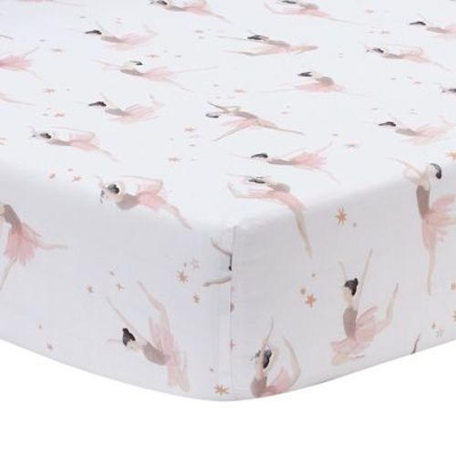 Lambs & Ivy Ballerina Baby Breathable 100% Cotton Fitted Crib Sheet - White