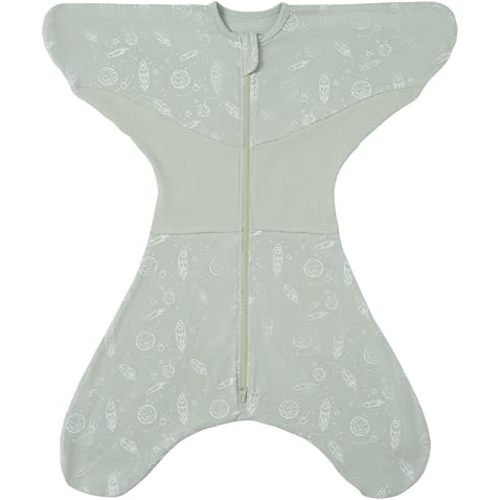 GROWNSY Transitional Swaddle Sleep Sack 3-6 Months, 100% Cotton Starfish Design Baby Swaddle Sack, Dual-Zipper for Easy Diaper Changes, Proper Hip Development & Openable Foot Button, 12-20lbs, Green