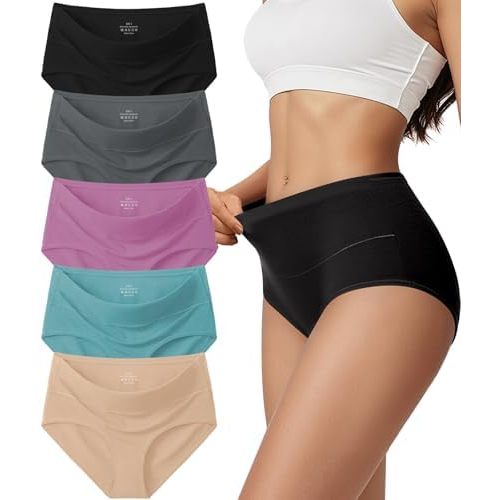Vevmon Cotton Underwear for Women High Waisted Full Coverage Briefs Soft Ladies Panties 5 Pack