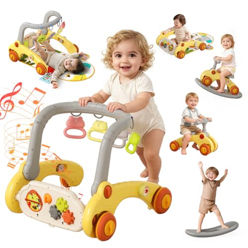 7 in 1 Baby Push Walkers Gym Play Mat for Baby Boys 6-12 Months,Activity Center Rocking Toy Balance Bike Board for Toddlers 1-3,Sit to Stand Walker,Early Learning Push Toys Gifts for Infant 12+ Months