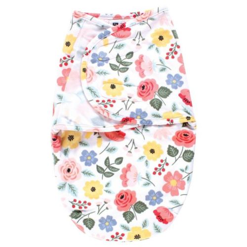 Hudson Baby Infant Girl Plush Faux Fur Swaddle Wrap, Modern Botanical, 0-3 Months