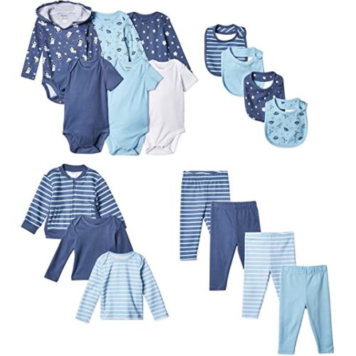 Hanes Ultimate Baby Flexy-17 Piece Cool Weather Essentials Set - 0-6 Months - Blue Stripe