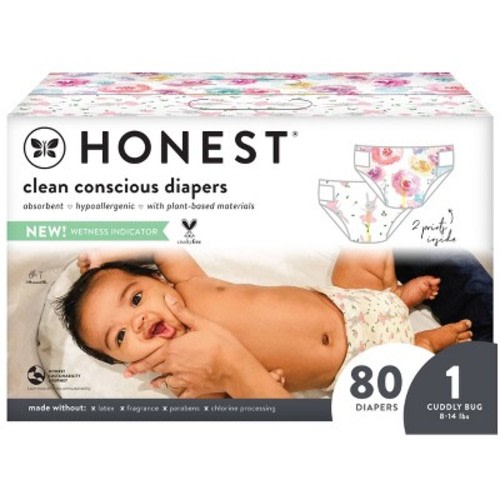 The Honest Company Clean Conscious Disposable Diapers - Rose Blossom + Tutu Cute, Size 1, 78 Count
