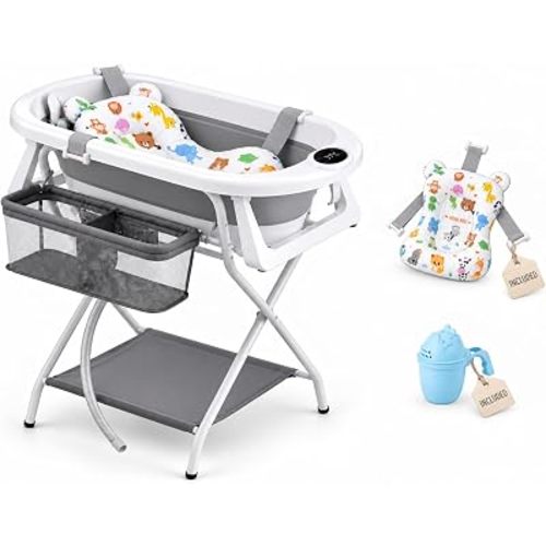 Suriak Foldable Baby Bathtub with Stand, 0–24 Months, 3-Piece