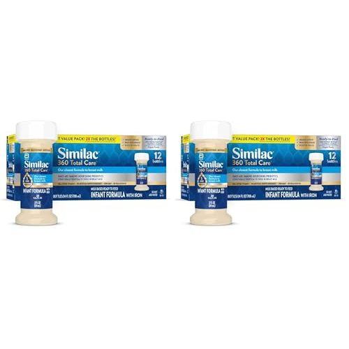 Similac 360 Total Care Infant Formula, Has 5 HMO Prebiotics, Our Closest Prebiotic Blend to Breast Milk, Non-GMO, Baby Formula, Ready to Feed, 2-fl-oz Bottle, (Pack of 24)