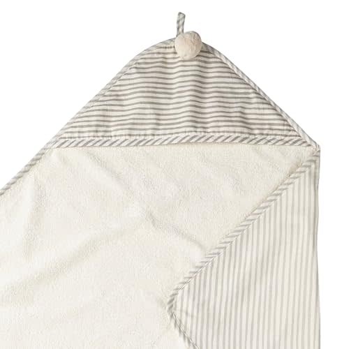 PEHR Hooded Towel, Stripes Away Pebble Grey | Absorbent French Terry & Soft Brushed 100% Cotton | 30” x 30”
