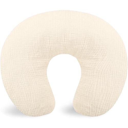 Hooyax Muslin Nursing Pillow Covers Only, Soft and Breathable Nursing Covers for Breastfeeding Pillows, Adorable Infant Feeding Pillow slipcover for Baby Boy and Girls (Wheat)