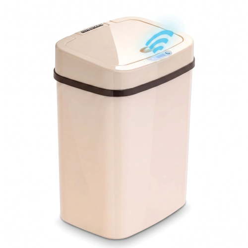 Nine Stars Automatic Bathroom Trash Can, 3.2 Gallon Plastic Motion Sensor Garbage Bin with Soft Close Lid, Cream
