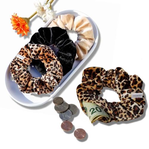 Velvet Scrunchie with Hidden Zipper Pocket | 3 Pack Assorted Stocking Stuffers for Women