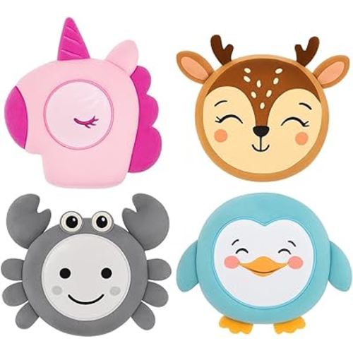 ICEWRAPS Small Reusable Ice Packs for Kids’ Boo Boos, Hot & Cold Packs with Cloth Cover, Baby Ice Pack for Fever & Minor Injuries, 4" (Pack of 4) – Set B: Penguin, Deer, Crab, Unicorn